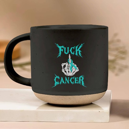 Fuck Cancer Warrior Teal Ribbon Ovarian Cancer Pottery Mugs