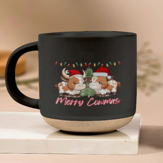 Merry Cowmas - Christmas cow cute funny cow Xmas Pottery Mugs