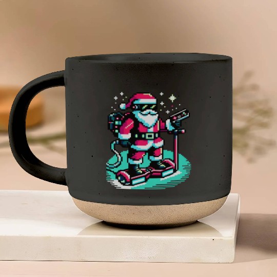 Witty 8-Bit Cyberpunk Santa Pottery Mugs