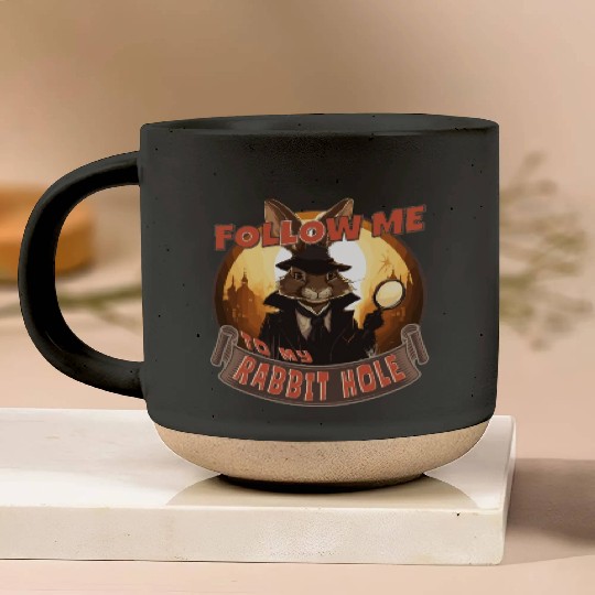 FOLLOW ME TO MY RABBIT HOLE, brown bunny lovers Pottery Mugs