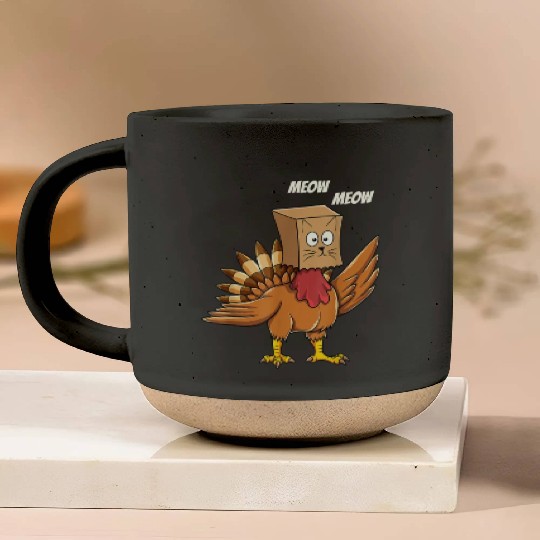 Thanksgiving Turkey Cat Meow Funny Men Women Pottery Mugs