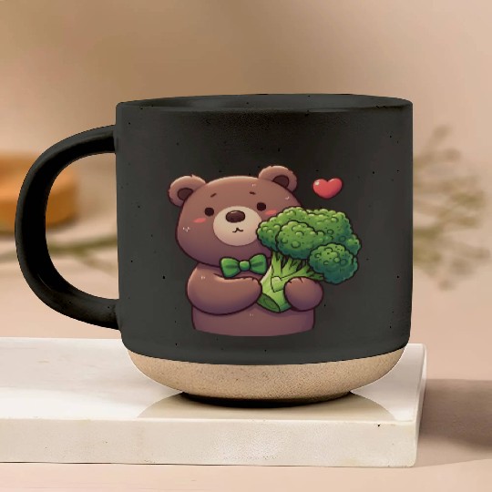 Bear in love hugs huge broccoli Pottery Mugs
