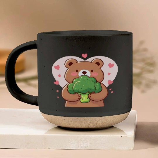 Bear in love hugs huge broccoli Pottery Mugs