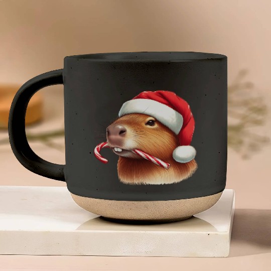 Festive capybara with candy cane Pottery Mugs