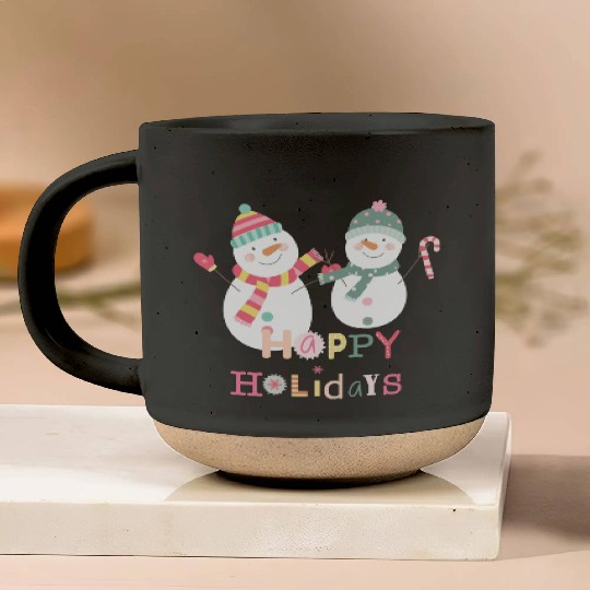 Fun Snowman Happy Holidays Colorful Christmas Pottery Mugs
