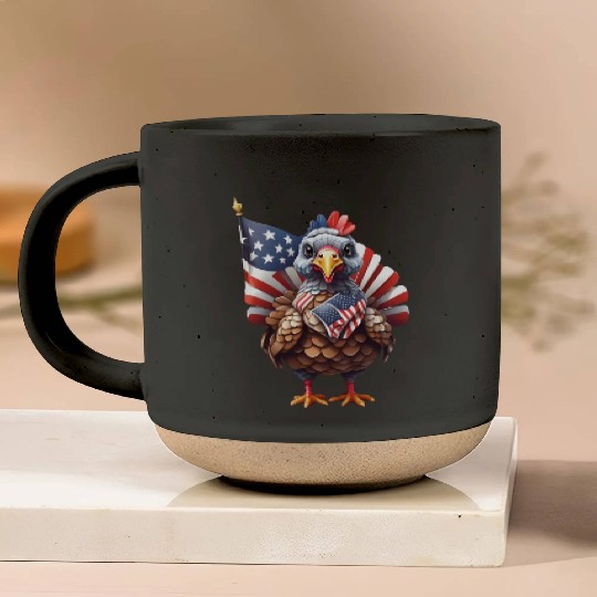 Patriotic Plumes: Thanksgiving Turkey Flag Style Pottery Mugs