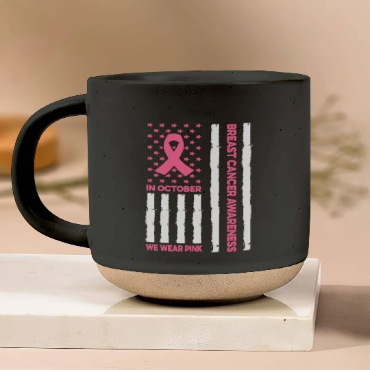 In October We Wear Pink Breast Cancer Awareness Pottery Mugs