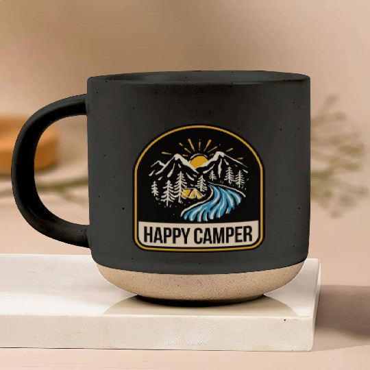 Happy Camper Camping Campfire Tent Pottery Mugs