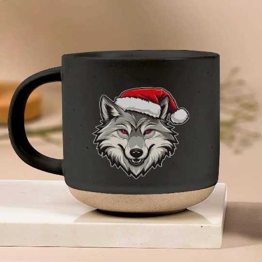 Wolf Christmas Pottery Mugs