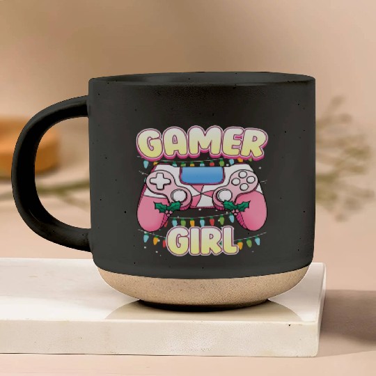 Gamer Girl Pink Controller Christmas Video Game Pottery Mugs