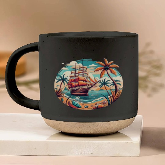 Pirate Ship In The Sea Pottery Mugs