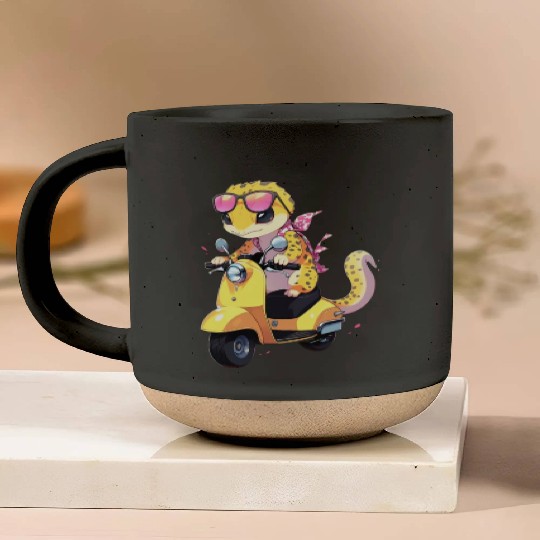 Leopard Gecko on Scooter Funny Lizard Biker Moped Pottery Mugs