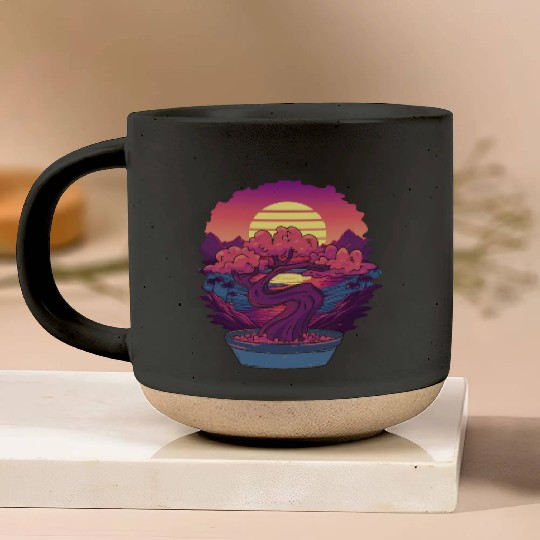 Bonsai Tree and The Rising Sun In Japan Design T-S Pottery Mugs