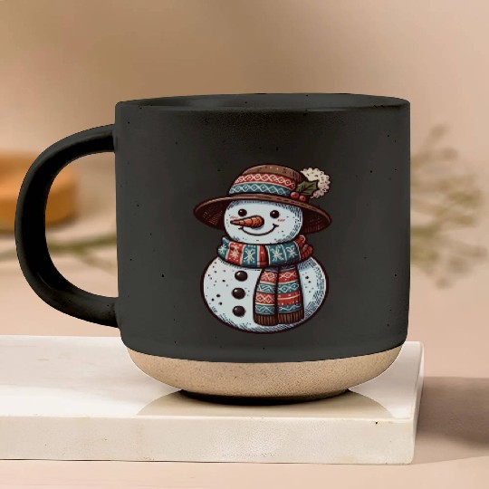 Winter Wonderland: Charming Snowman Illustration Pottery Mugs