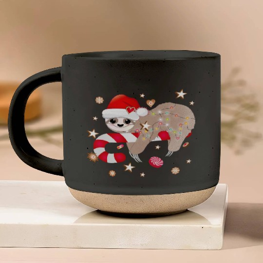 funny sloth with candy cane for Christmas Pottery Mugs