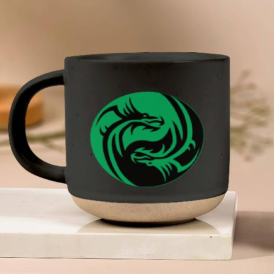tow Dragonball in circle green and black Pottery Mugs