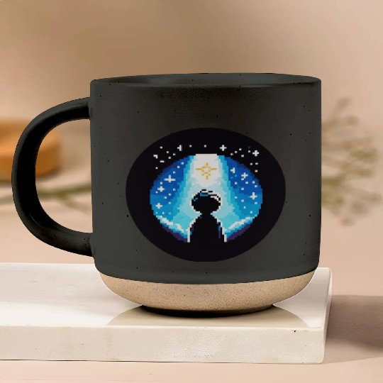 Digital Night Sky - 8-Bit Childhood Dreams Pottery Mugs