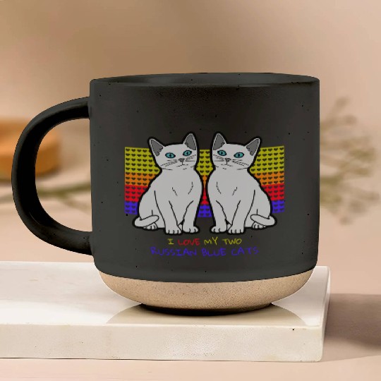 I Love My Two Russian Blue Cats Pottery Mugs