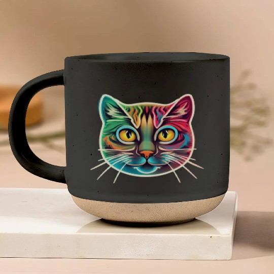 cat face neon design Pottery Mugs