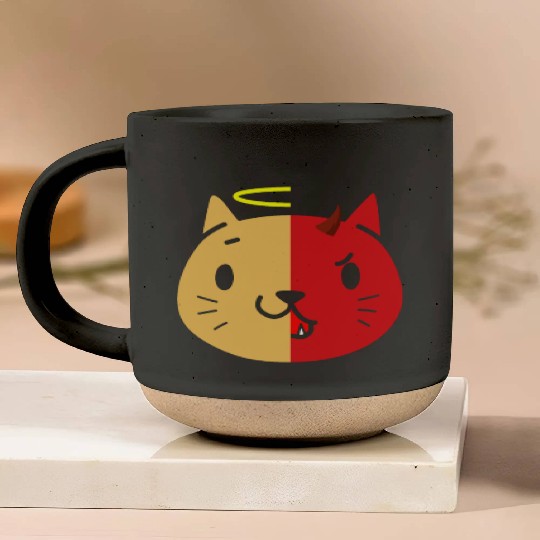 Two Face Cat Angel And Devil Pottery Mugs
