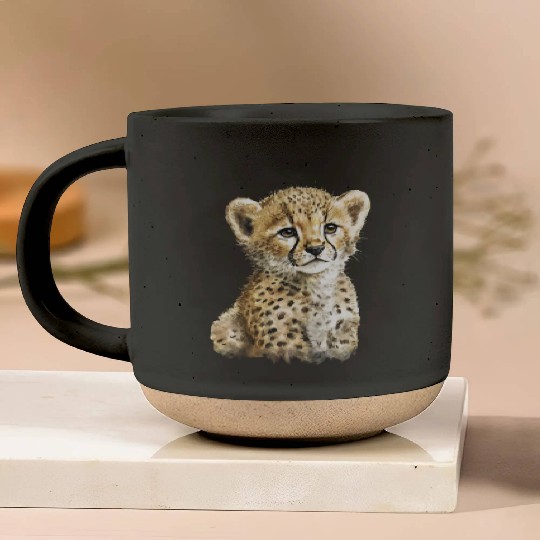 Cheetah Baby Watercolor Painting Portrait Pottery Mugs