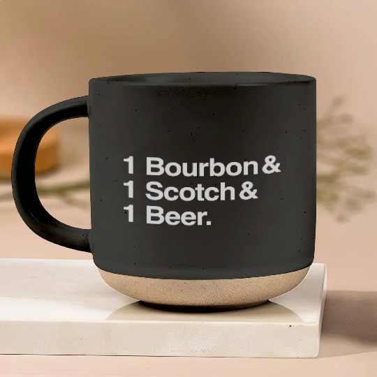 1 Bourbon 1 Scotch 1 Beer Pottery Mugs