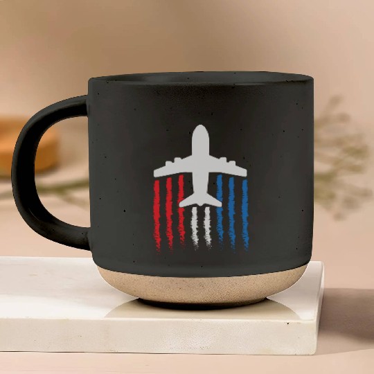 US Flag Airplane Patriotic American Pilot Pottery Mugs