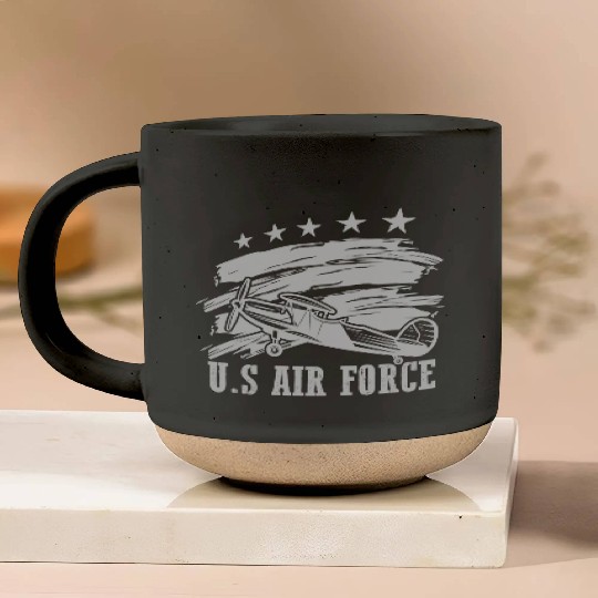 US Flag Airplane Patriotic American Pilot Pottery Mugs
