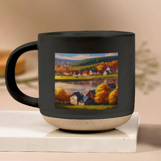 relaxing village skyline in autumn 1 Pottery Mugs