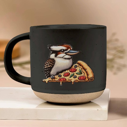 Kookaburra is enjoying a delicious pizza Pottery Mugs