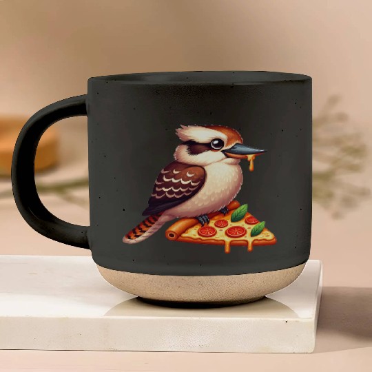 Kookaburra is enjoying a delicious pizza Pottery Mugs
