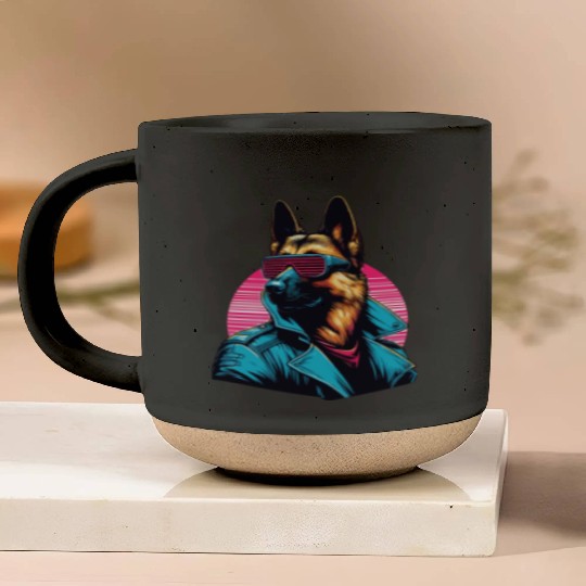Funny trendy german shepherd cyber retro portrait Pottery Mugs
