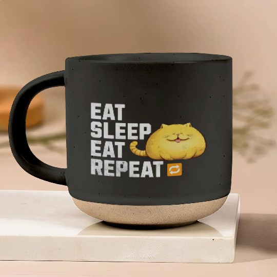 EAT SLEEP EAT REPEAT Fat Yellow Cat Lover Funny Pottery Mugs