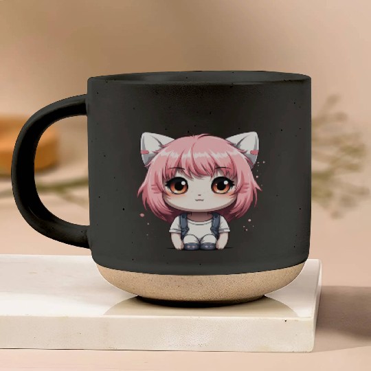 kawaii cat face with cat head Pottery Mugs