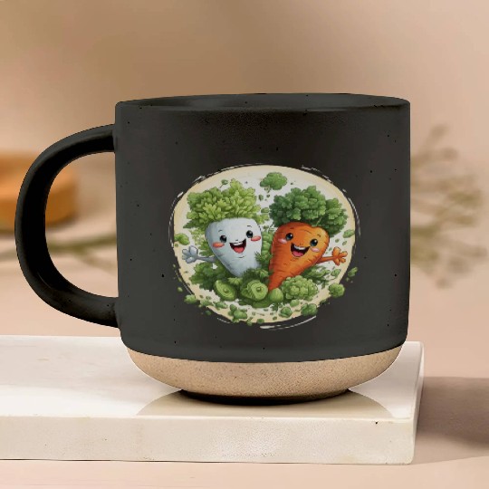 Cute kawaii carrot and a broccoli Pottery Mugs