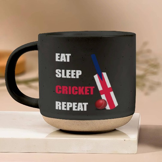 Eat Sleep Cricket Repeat England Flag Cricket Bat Pottery Mugs