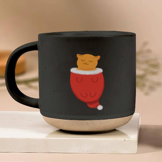 Lazy orange cat sleep in Santa hat Pottery Mugs