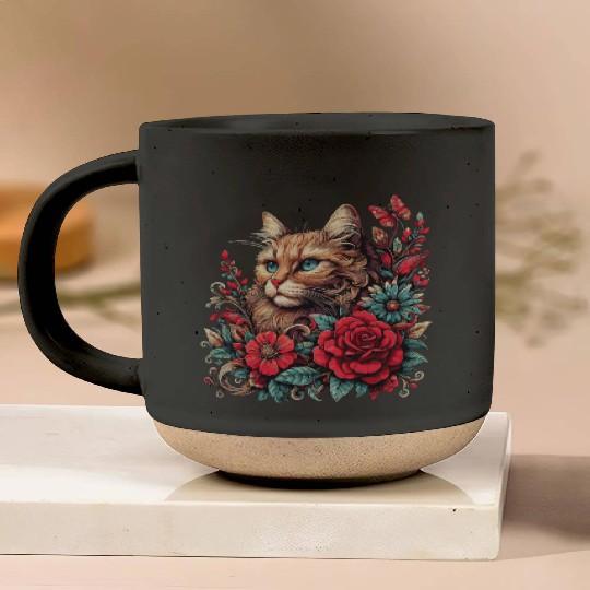 Floral Cat Mom - Cat Lovers and Animal Enthusiasts Pottery Mugs