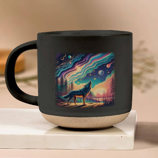 Majestic Wolf Howling At The Eclipse Pottery Mugs