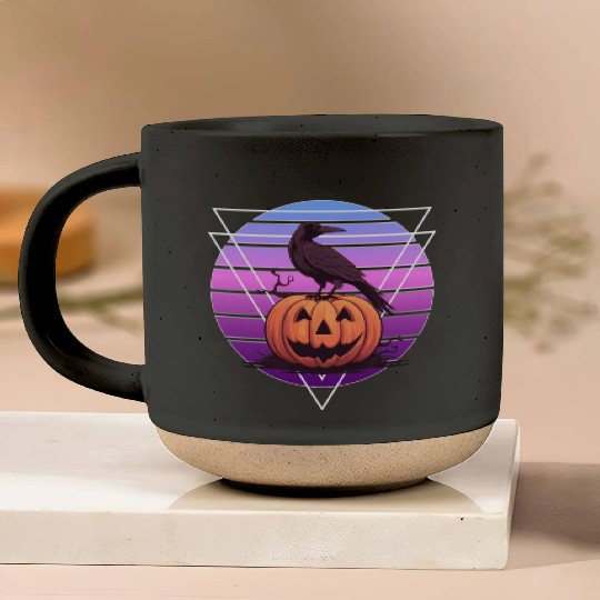Raven Crow On Pumpkin Vaporwave Halloween Pagan Ae Pottery Mugs