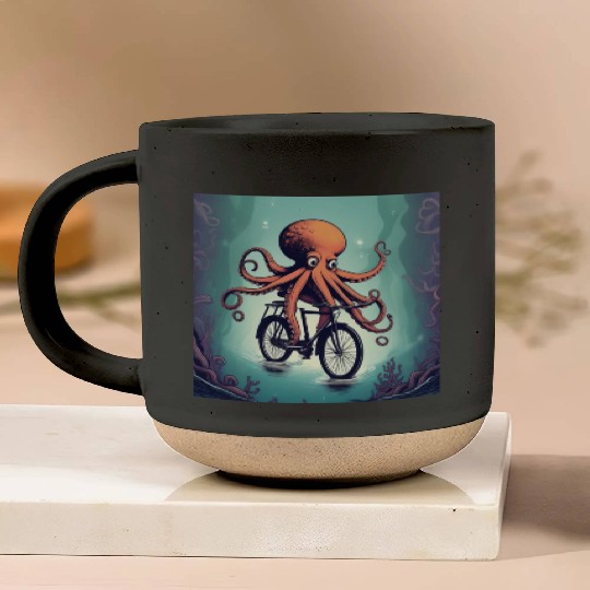 A weird octopus riding a bicycle Pottery Mugs