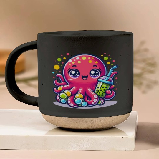 Kawaii Octopus With Bubble Tea Sea Ocean Boba Tea Pottery Mugs