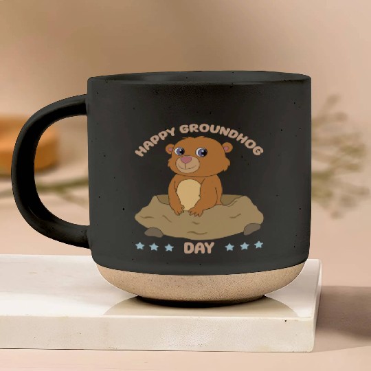 Happy Groundhog Day Cute Kawaii Groundhog Pottery Mugs