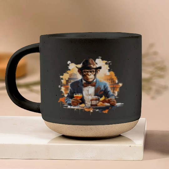 Cool Business Monkey with Drink Chimpanzee Pottery Mugs