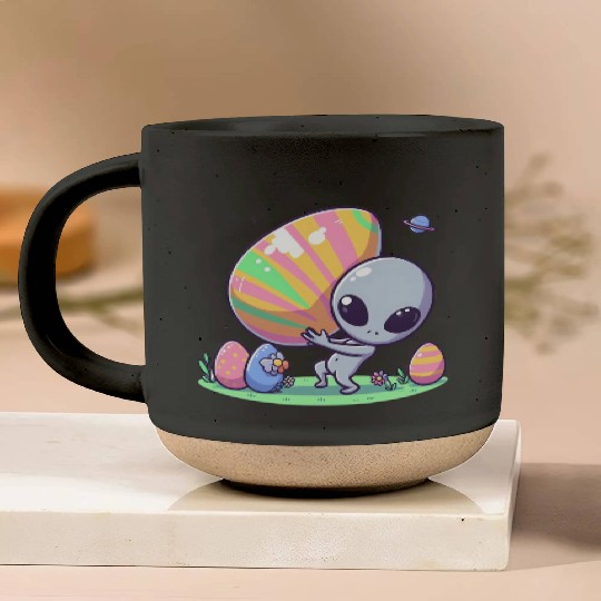 Alien with huge easter egg Pottery Mugs