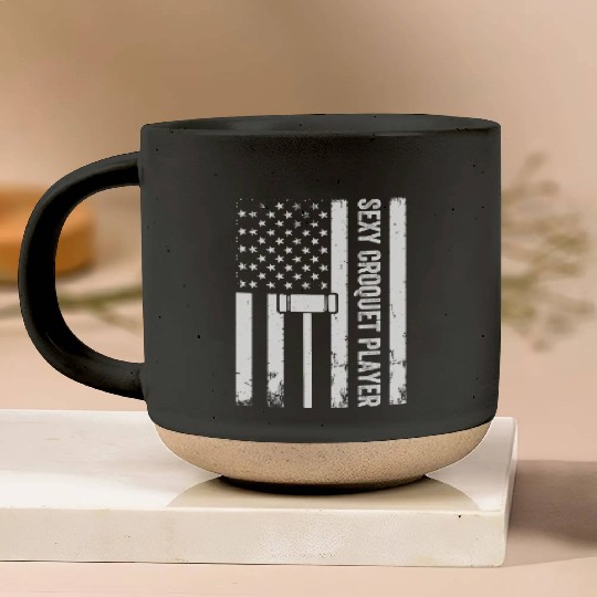 Playing Croquet US Flag Sexy Croquet Player Pottery Mugs