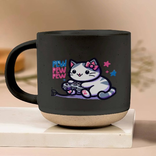 Cat Play Console Game Pew Pew Pew Pottery Mugs