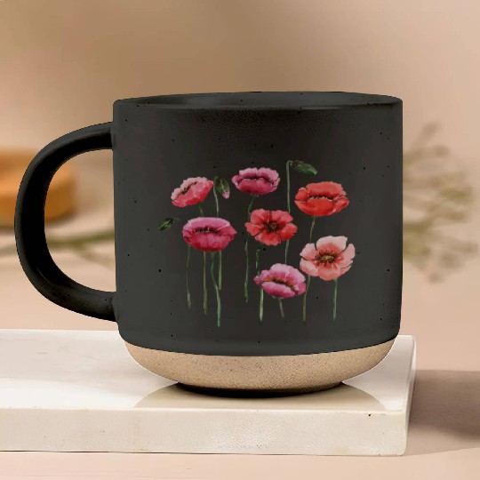 Poppies, spring bloomers, summer, flower, vintage. Pottery Mugs