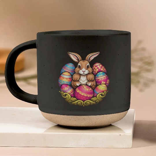 Easter Bunny Rabbit Colorful Eggs Easter Egg Hunt Pottery Mugs