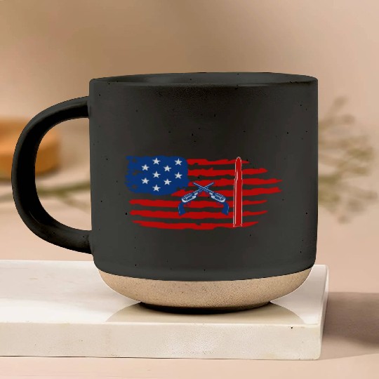 USA flag with gun Pottery Mugs